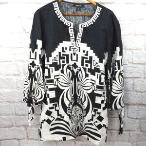 Style & Co Linen Tunic Top Black and White Print